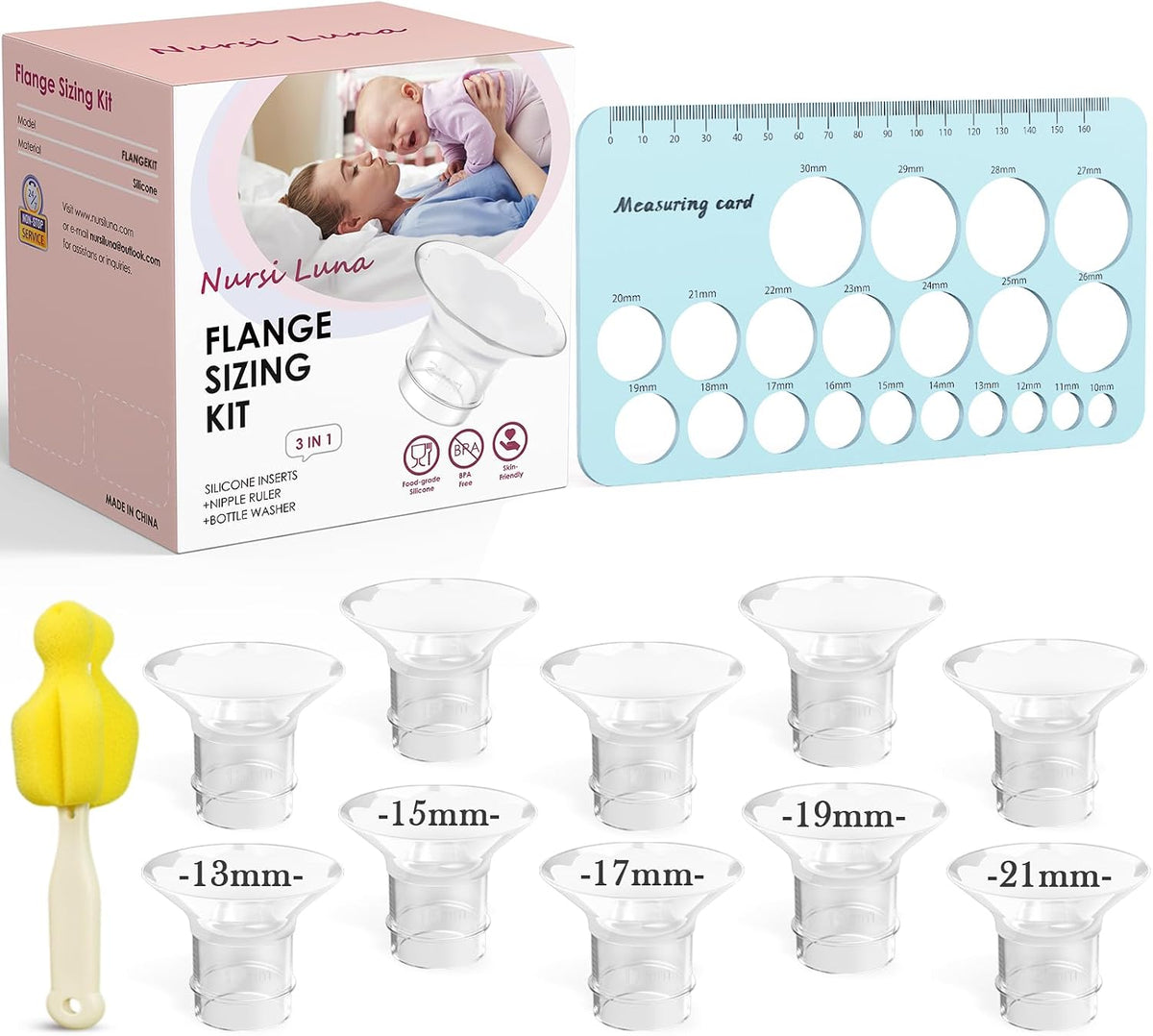Nursi Luna Flange Sizing Kit for 24mm Breast Pumps, 10PCS