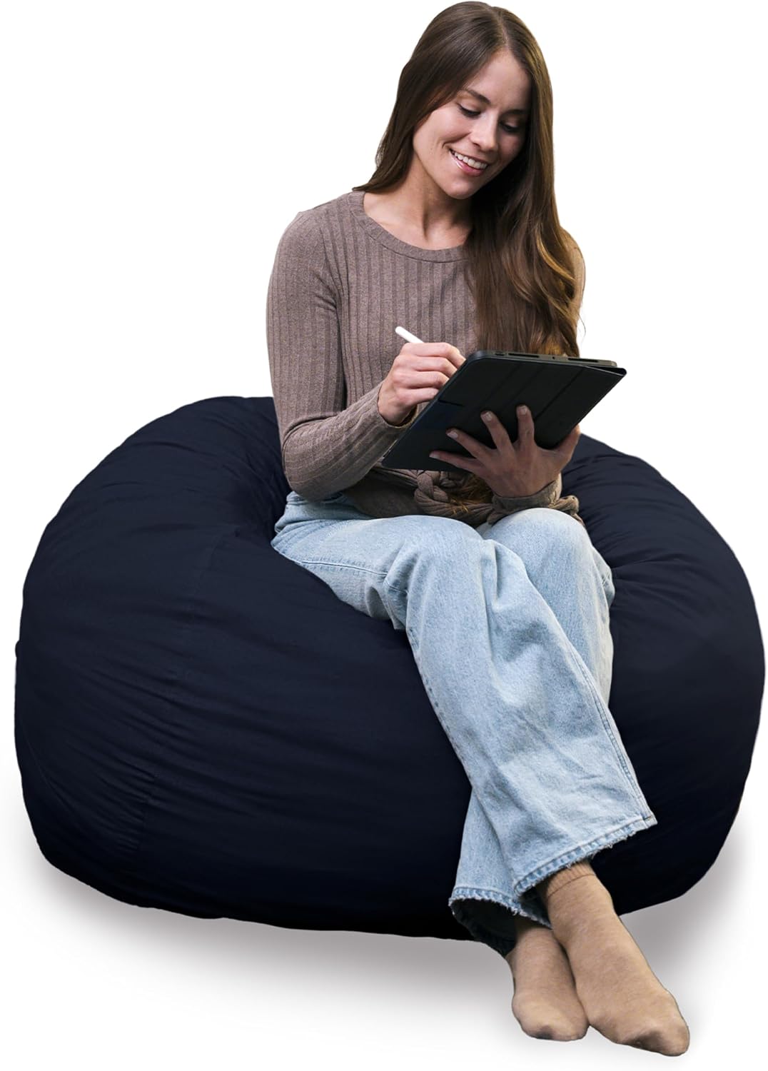 Big Joe Fuf Medium Foam Filled Bean Bag Chair with Removable Cover, Cobalt Lenox, Durable Woven Polyester, 3 feet Big