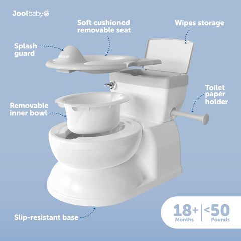 Jool Baby Real Feel 2-in-1 Potty with Wipes Storage, Flushing Sounds & Disposable Liners - Realistic Toilet - Easy to Clean & Assemble (Gray)