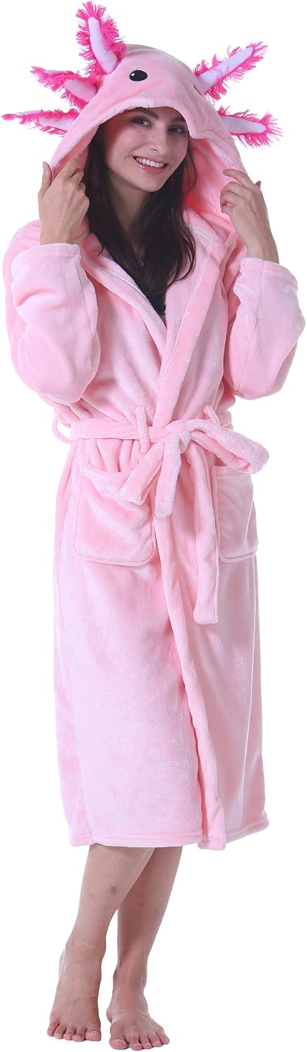ATOZ Women Robe Adult Animal Bathrobe Flannel Hooded Home Pajamas