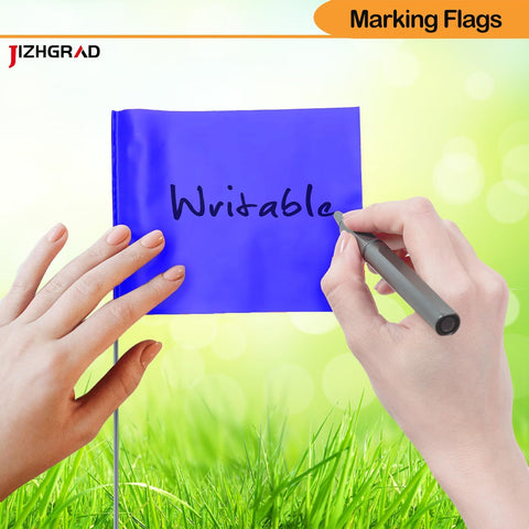 100Pack Blue Marking Flags, JIZHGRAD 16x4x5 Inch Marker Flags Use for Yard & Lawn, Boundary & Dog Training, Survey & Landscape, Sprinkler & Surveyor, Garden & Construction, High Visibility, Sturdy, Versatile, UV & Weather Resistant