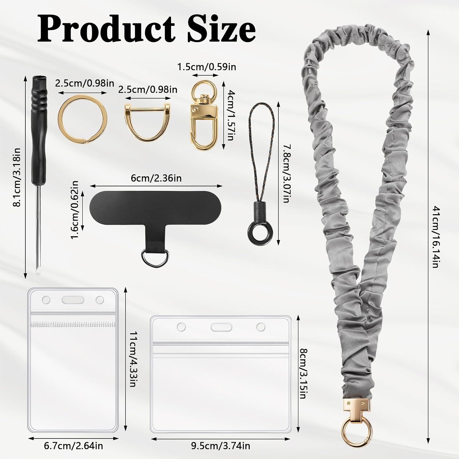 Prudiut Scrunchie Lanyard for ID Badges, Retractable Teacher Lanyards, Grey