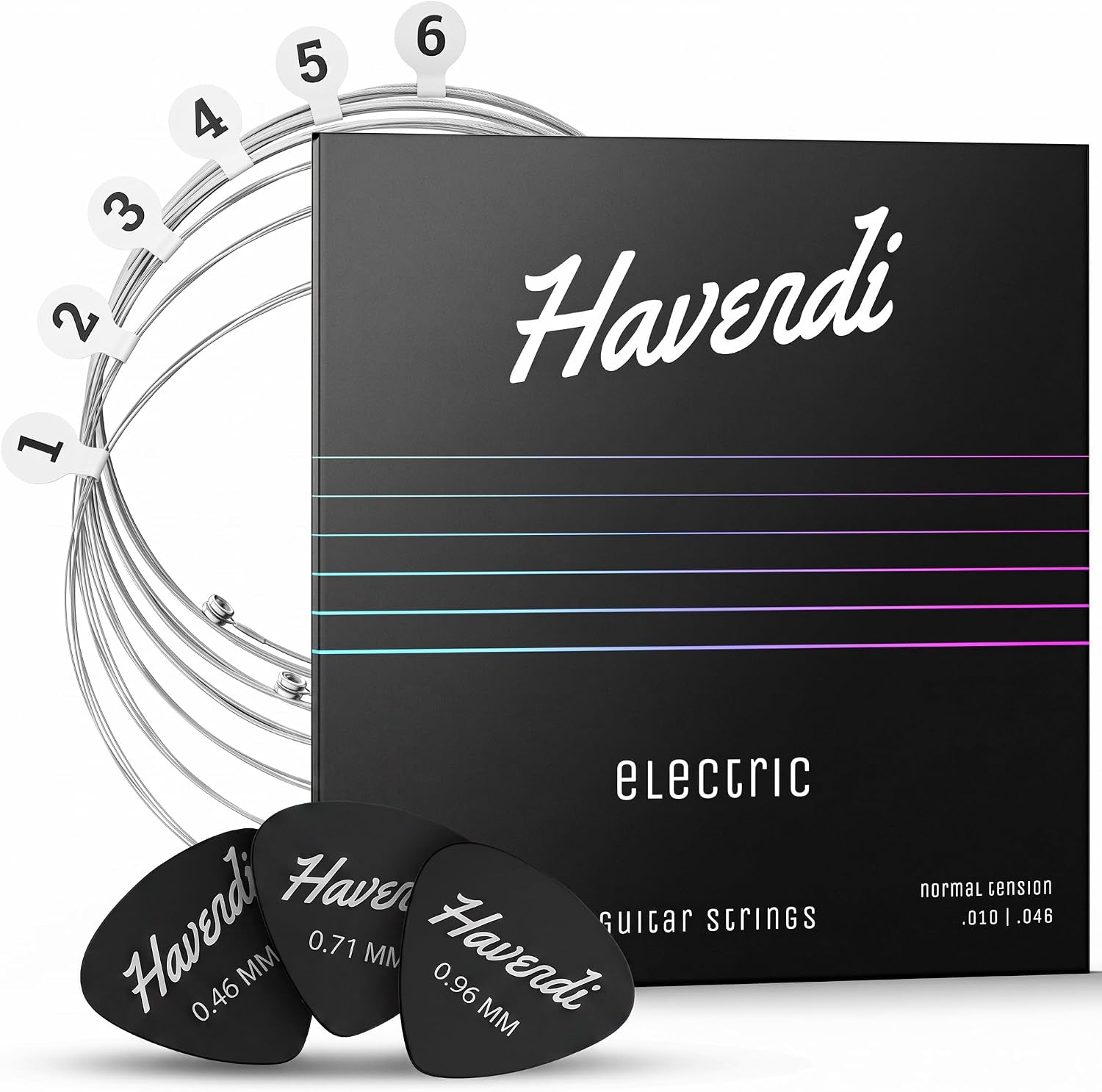 HAVENDI® Guitar Strings electric guitar - brilliant sound quality strings made of steel for electric guitar coated with nickel (6 string set) incl. 3 picks