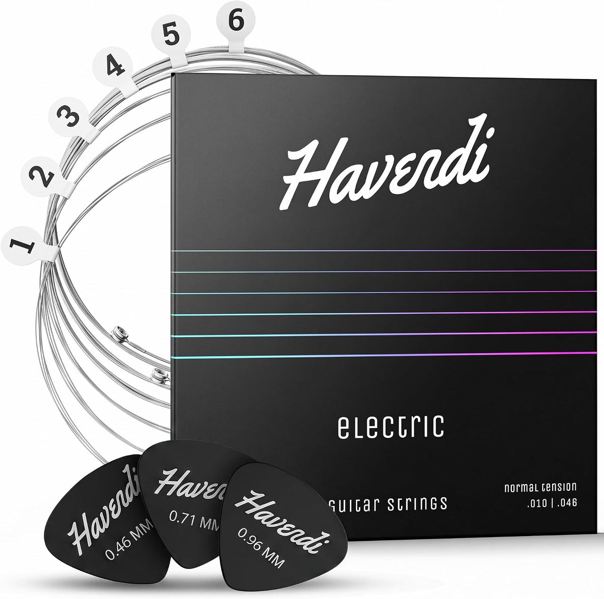 HAVENDI® Guitar Strings electric guitar - brilliant sound quality strings made of steel for electric guitar coated with nickel (6 string set) incl. 3 picks