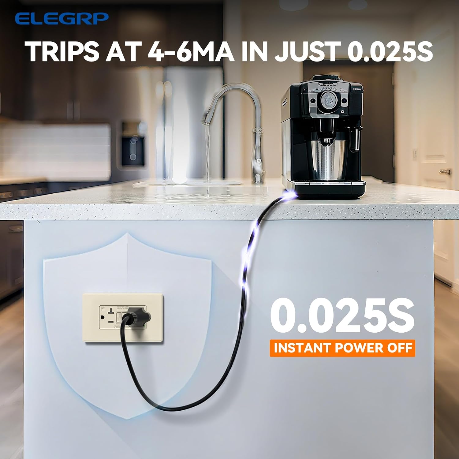 ELEGRP GFCI Outlet 20 Amp, Self-Test GFI Electrical Outlet with Thinner Design, TR Tamper Resistant GFCI Receptacle, Ground Fault Circuit Interrupters with Wall Plate, UL Listed, Light Almond, 1 Pack