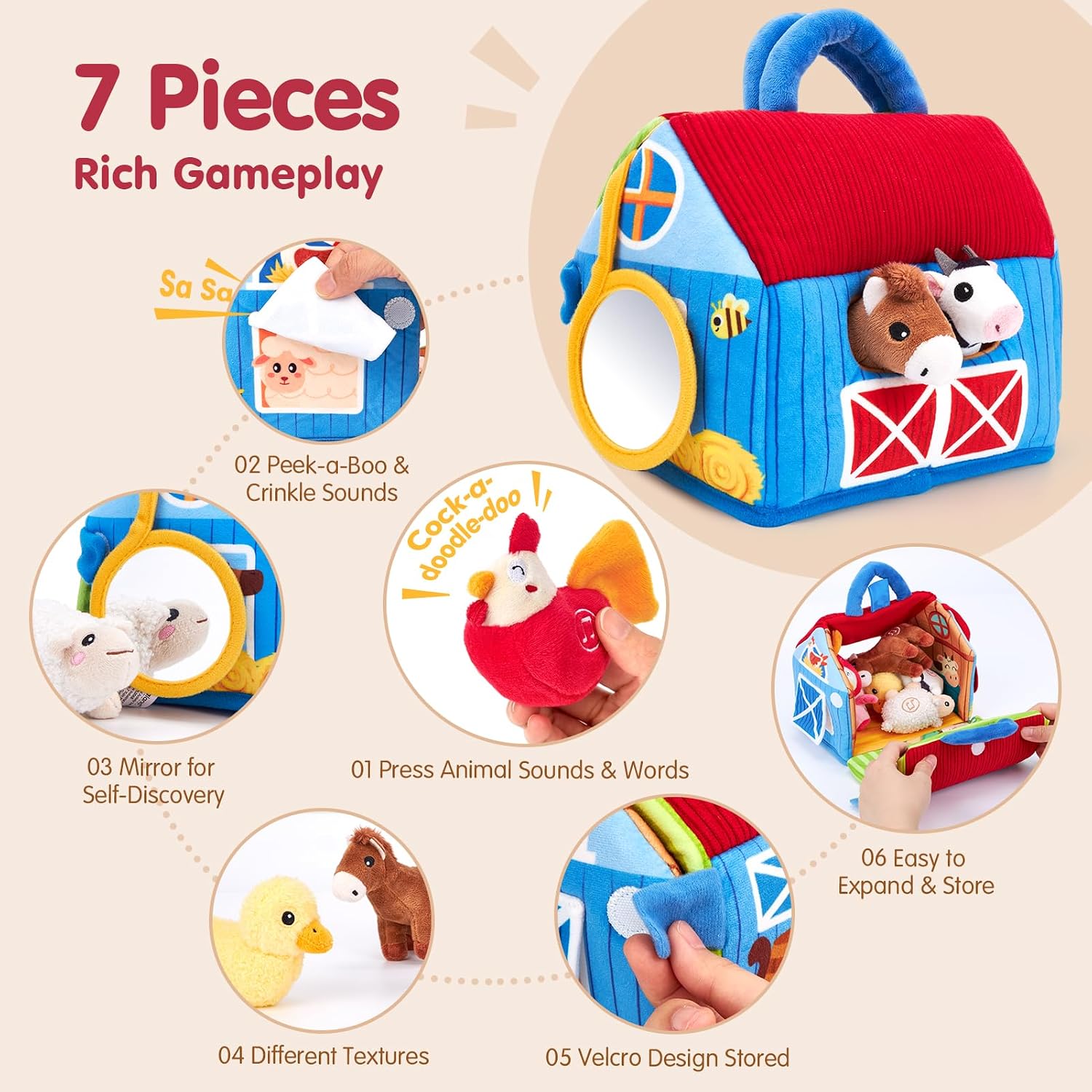 hahaland Baby Toys 6-12 Months, Surprise Barn Farm Animals with Sounds Word