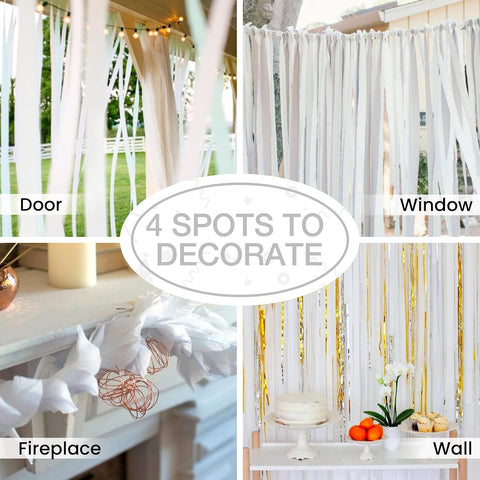 PartyWoo White Crepe Paper Streamers 4pcs 328 FT Pearl White Streamers
