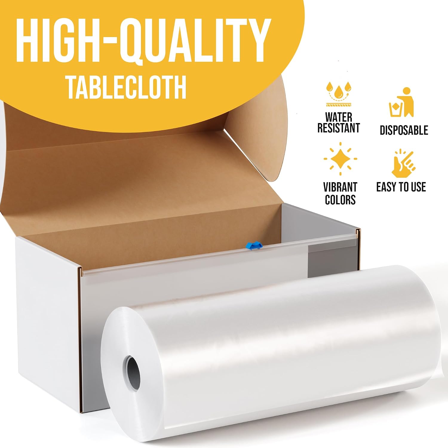 Party Solids 60 Inch X 300 Feet Clear Plastic Table Cover Roll in A Cut - to - Size Box with Convenient Slide Cutter. Cuts Up to 36 Rectangle 8 Feet Plastic Disposable Tablecloths