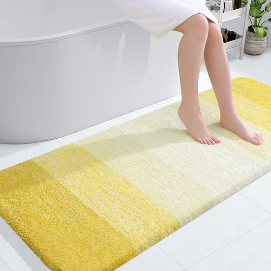 OLANLY Bathroom Rug Mat 54x24, Extra Soft and Absorbent Microfiber Bath Rugs, Non-Slip Plush Shaggy Bath Carpet, Machine Wash Dry, Bath Mats for Bathroom Floor, Tub and Shower, Yellow