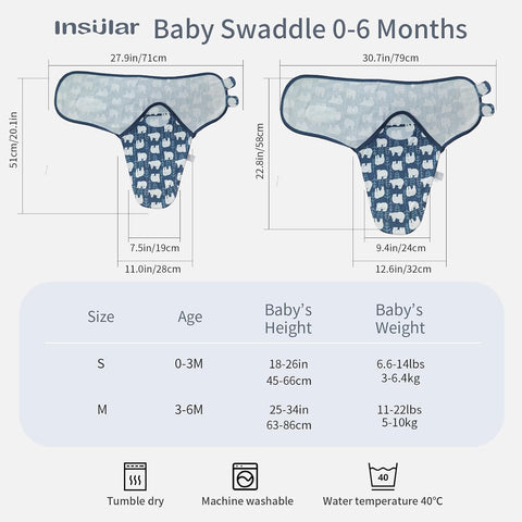 insular Baby Swaddle Wrap, Swaddle Blanket for Newborn and Infant, Adjustable Velcro Swaddling Set for Boy and Girl, Soft Cotton Baby Sleep Sack 3 Pack, Bear, Small(0-3 Month)