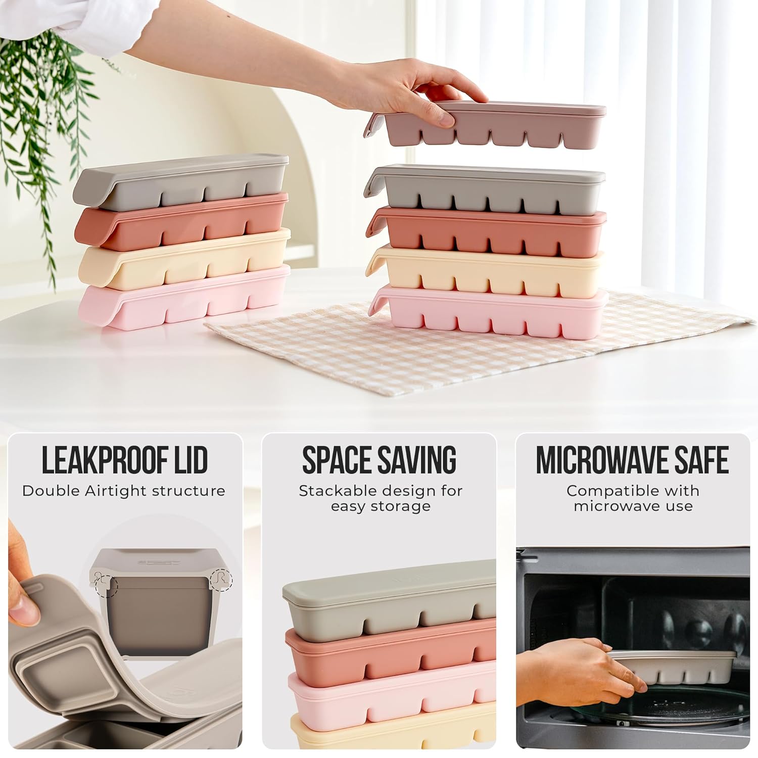 0.5 oz/12 Sections Silicone Ice Cube Freezer Tray with Lid Indie Pink