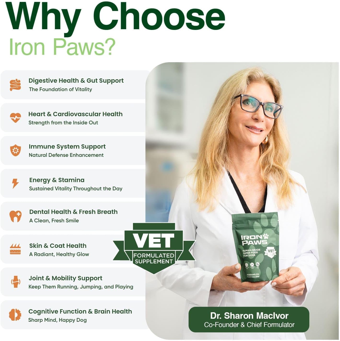 Human-Grade Superfood for Dogs, Premium Greens Powder Supplement for Dental Health, Longevity, Hip & Joint, Gut Health, Allergies, Immune Support, Skin & Coat - Peanut Butter - 3.5 oz