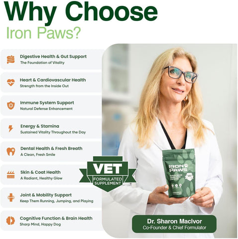Human-Grade Superfood for Dogs, Premium Greens Powder Supplement for Dental Health, Longevity, Hip & Joint, Gut Health, Allergies, Immune Support, Skin & Coat - Peanut Butter - 3.5 oz