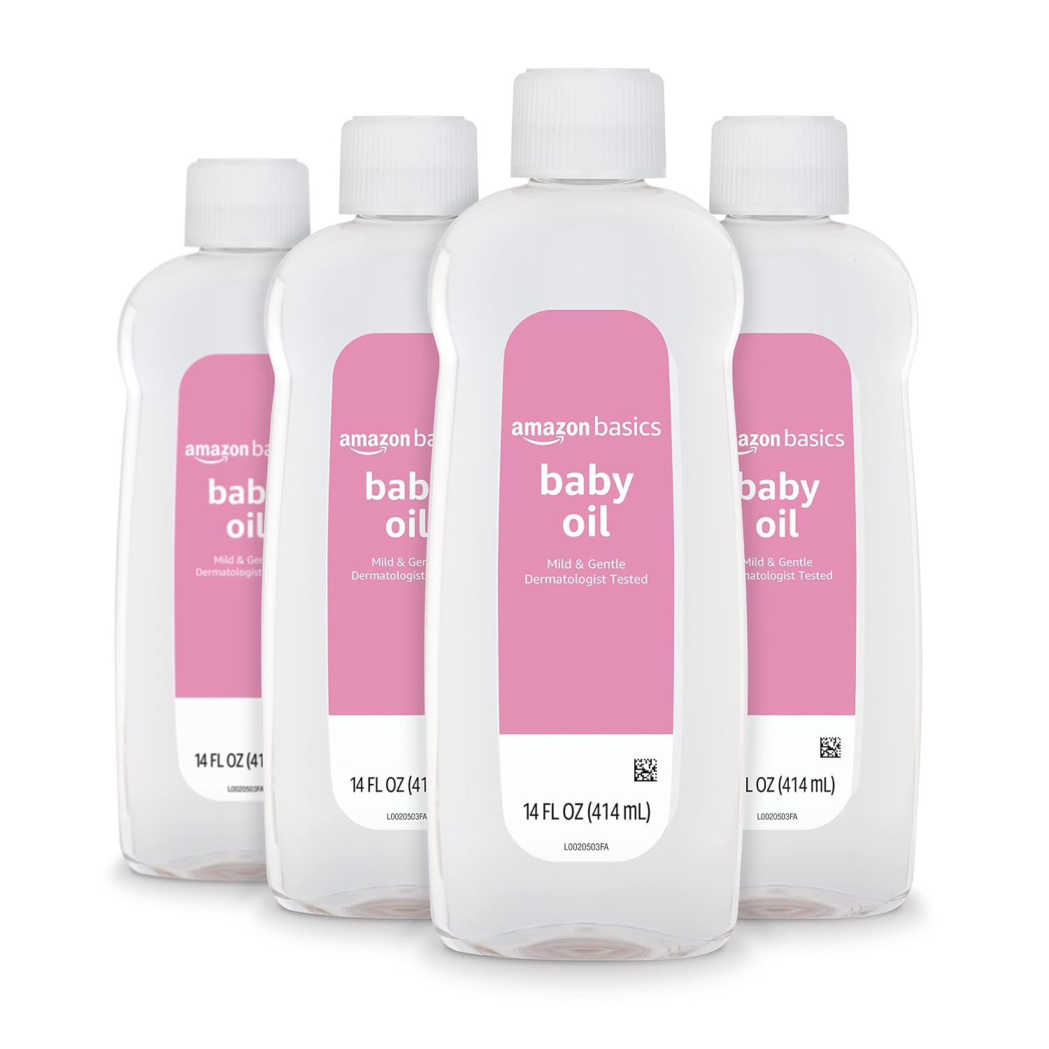 Amazon Basics Baby Oil, Mild & Gentle, Dermatologist Tested, Prevents Moisture Loss, Dry Skin Relief, 14 fl oz, 4-Pack (Previously Solimo)