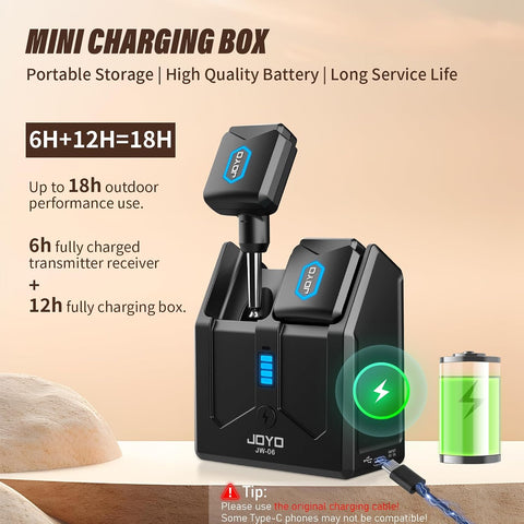 JOYO 5.8GHz Wireless Guitar System Transmitter and Receiver with Charging Case, 18H Battery life, 48kHz/24Bit, Low Latency, 4 Channels, Plug & Play for Electric Guitar & Bass (JW-06)
