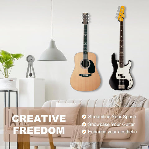 Bandpop Guitar Wall Mount 2 Pack - Black Walnut Guitar Hanger with 5pcs Picks for Acoustic, Electric, Bass, Banjo, Mandolin