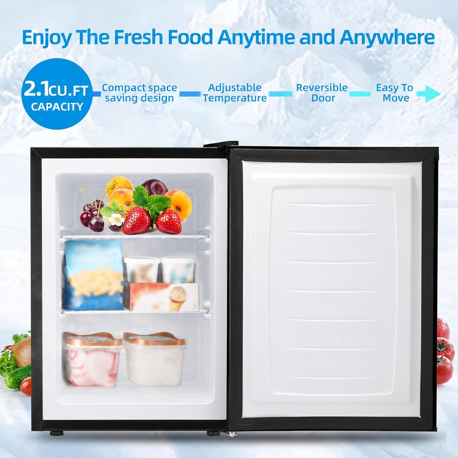 2.1 Cu.ft Small Upright Freezer, Mini Freezer, Black