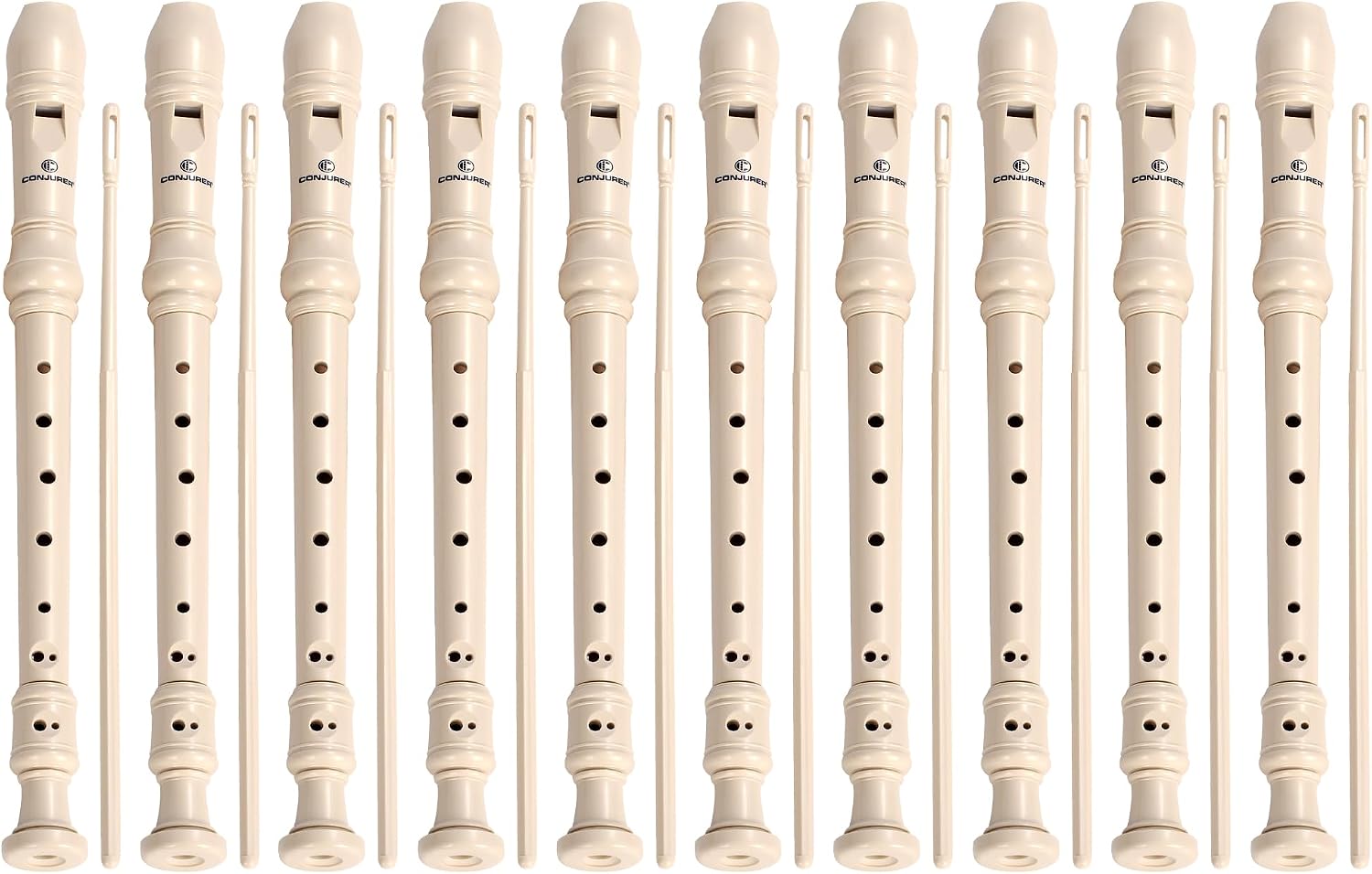 CONJURER 10Pc Soprano Recorder Instrument for Kids Student - German Fingering 8 Hole Flute ABS Descant Recorders for Beginners with Cleaning Rod and Bag for Kids over 3 Years Old