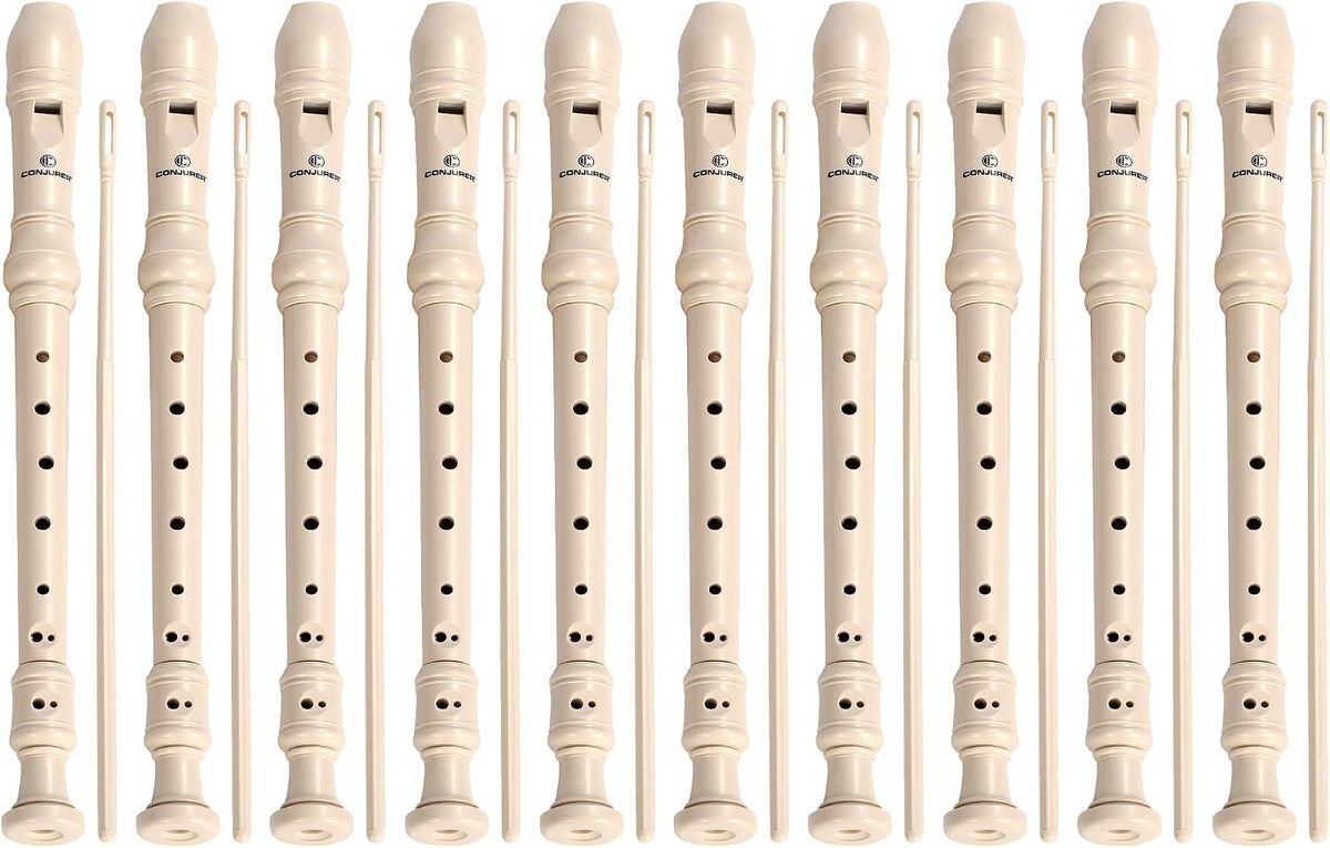 CONJURER 10Pc Soprano Recorder Instrument for Kids Student - German Fingering 8 Hole Flute ABS Descant Recorders for Beginners with Cleaning Rod and Bag for Kids over 3 Years Old