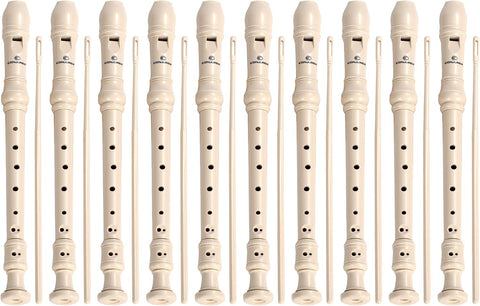CONJURER 10Pc Soprano Recorder Instrument for Kids Student - German Fingering 8 Hole Flute ABS Descant Recorders for Beginners with Cleaning Rod and Bag for Kids over 3 Years Old