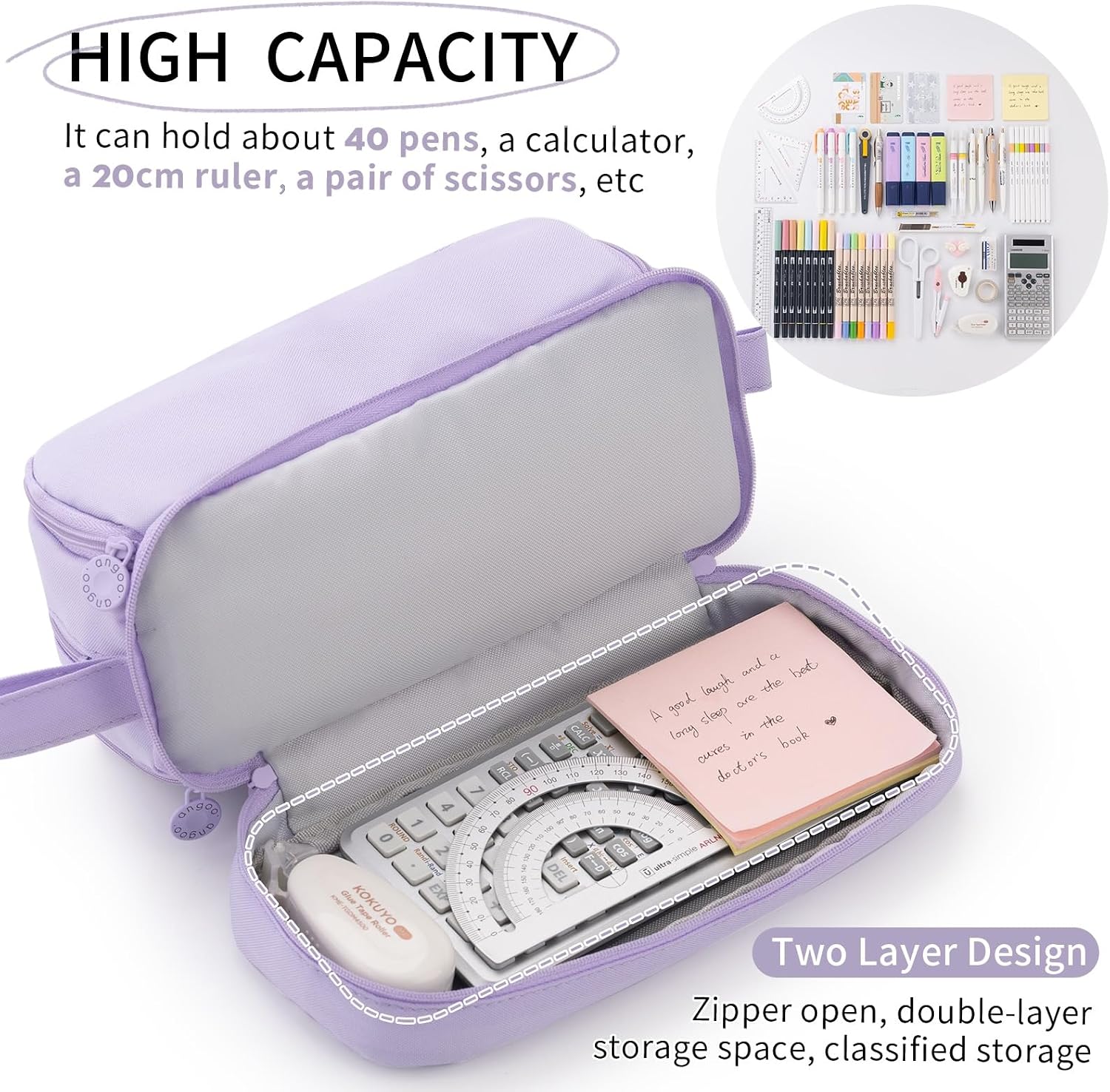 CICIMELON Large Capacity Pen Pencil Case with 4 Compartments, Multi-Slot Pencil Pouch Bag Aesthetic School Supplies Organizer for Teen Girls, Women, Adults (Purple)