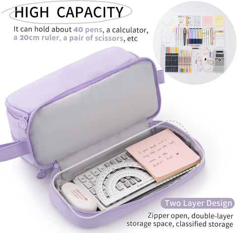 CICIMELON Large Capacity Pen Pencil Case with 4 Compartments, Multi-Slot Pencil Pouch Bag Aesthetic School Supplies Organizer for Teen Girls, Women, Adults (Purple)