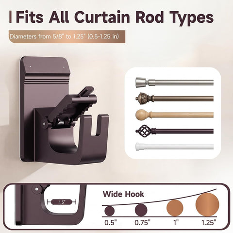 Heavy Duty Curtain Rod Brackets, No Drill Curtain Rod Brackets with Adhesive & Invisible Nail, 30+LB Load Curtain Rod Holders, Damage Free Curtain Rod Hooks for Wall, Bathroom, Kitchen 4PC Bronze