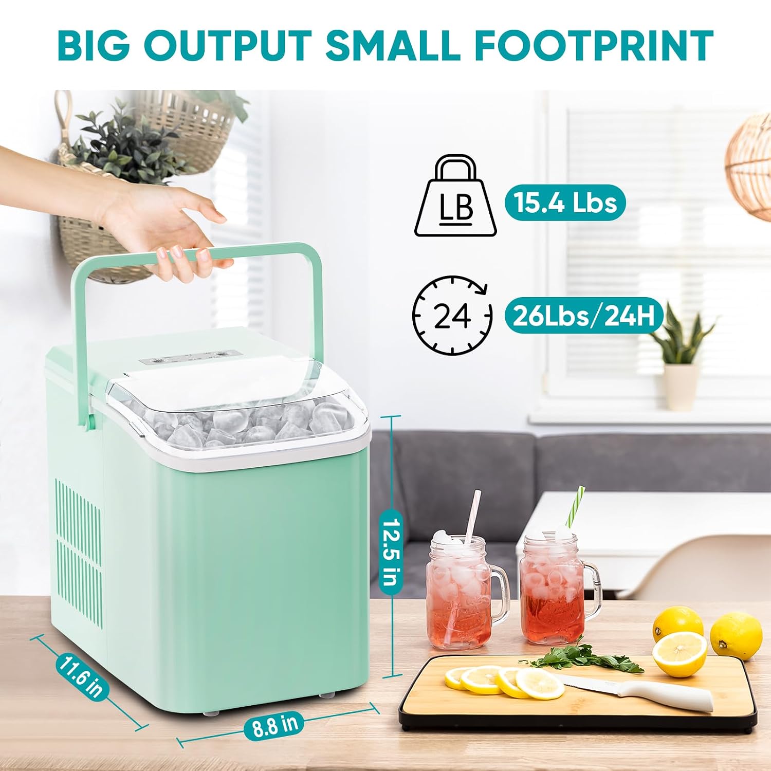 NEWBULIG Ice Makers Countertop with Handle, Portable Ice Machine