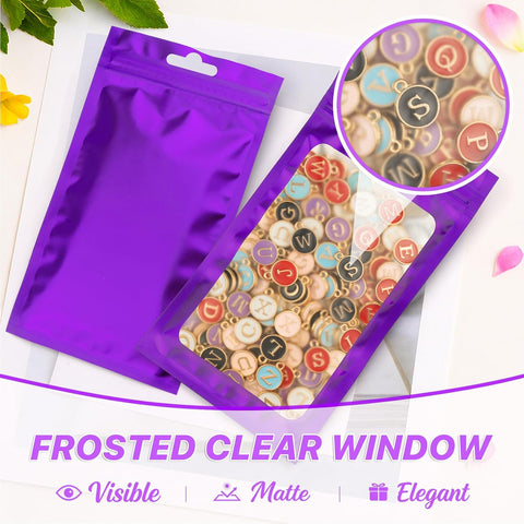ANZNKU 100 Pcs Purple Mylar Bags, Resealable Smell Proof Bag Foil Pouches