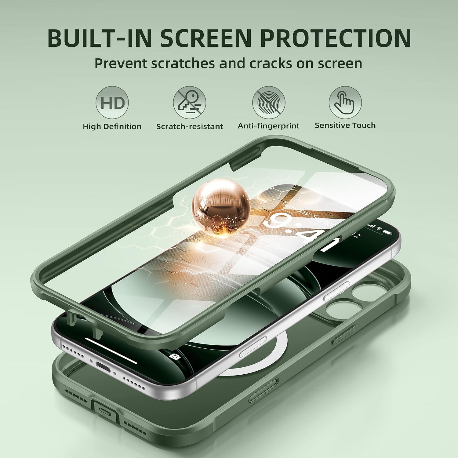 BERFY for iPhone 17 Pro Case, Compatible with MagSafe, Midnight Green