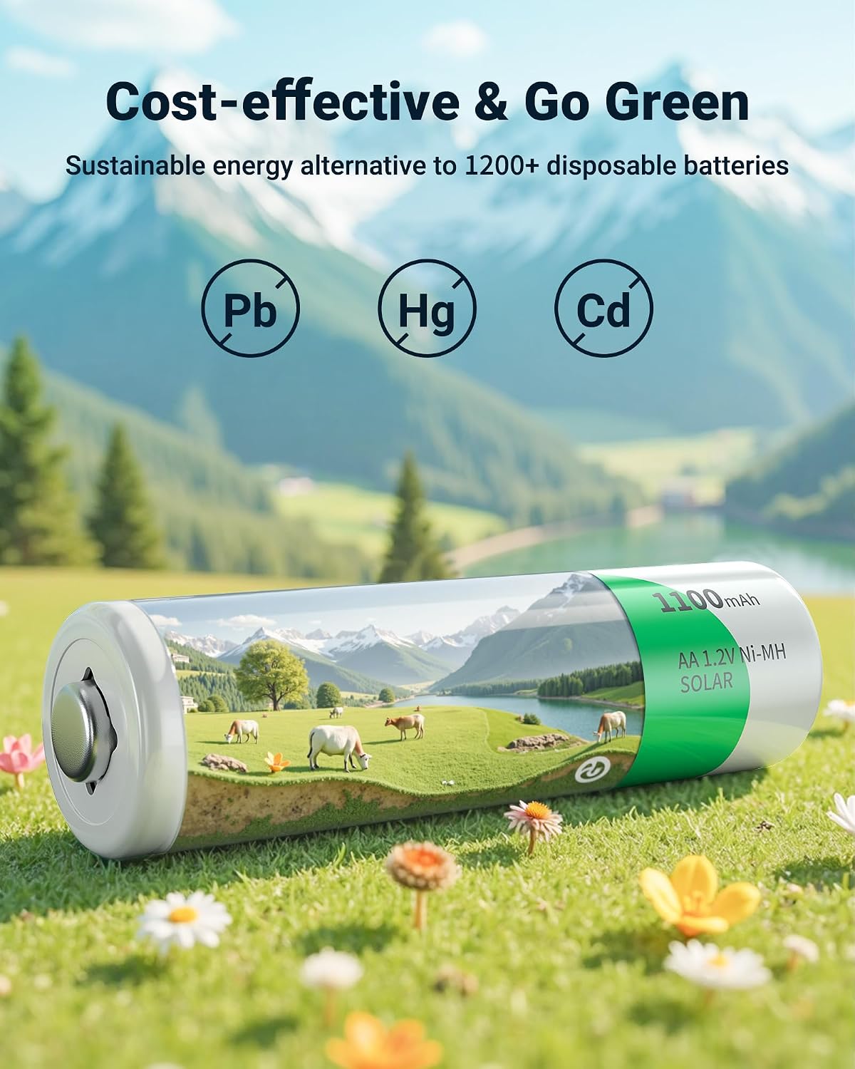 EBL 1100mAh Solar AA Batteries for Solar Lights Garden Lights 20 Pack