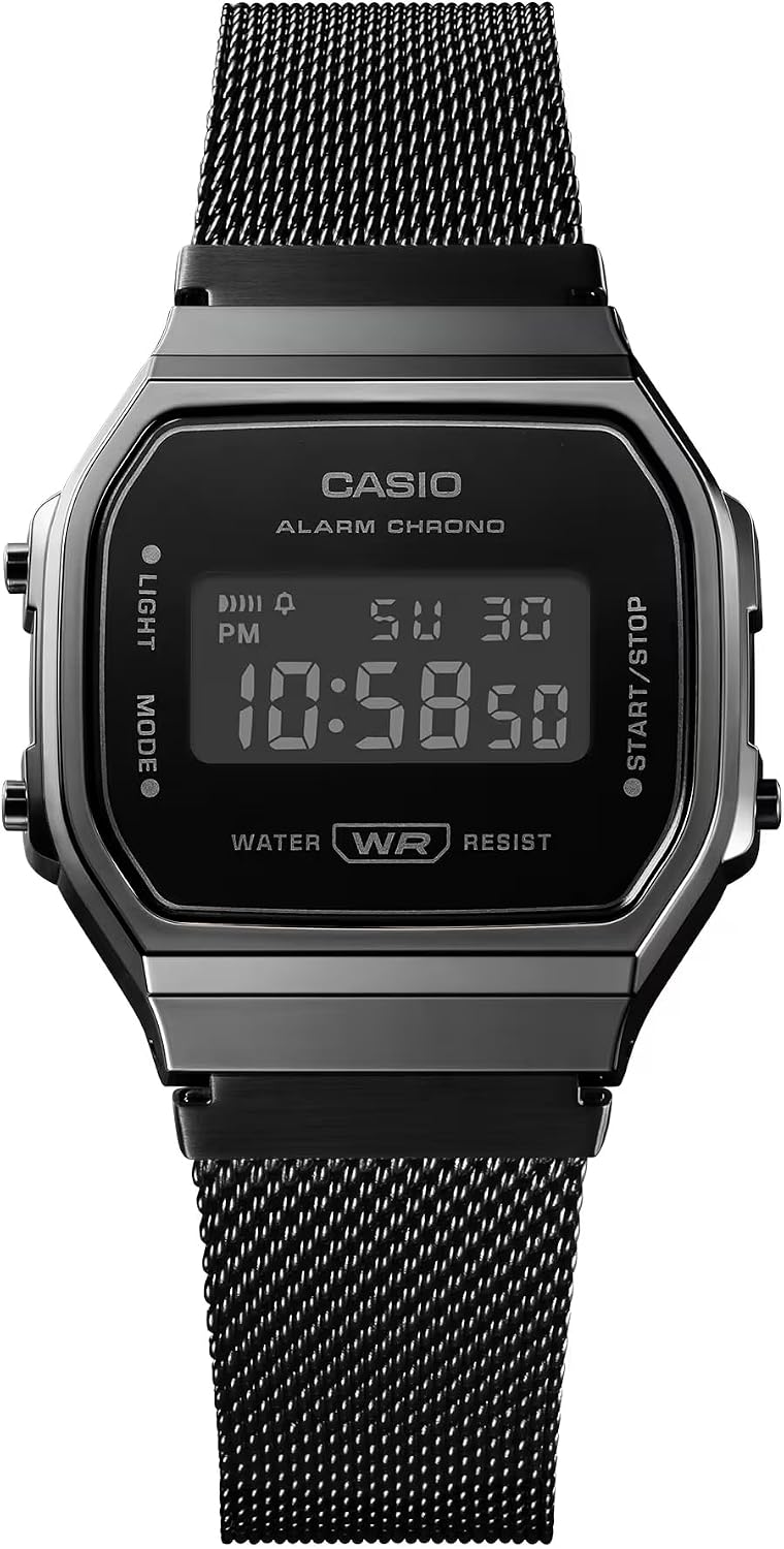 Casio A168WEMB-1BV Men's Vintage Collection Gunmetal Mesh Band Alarm Chronograph Illuminator Digital Watch