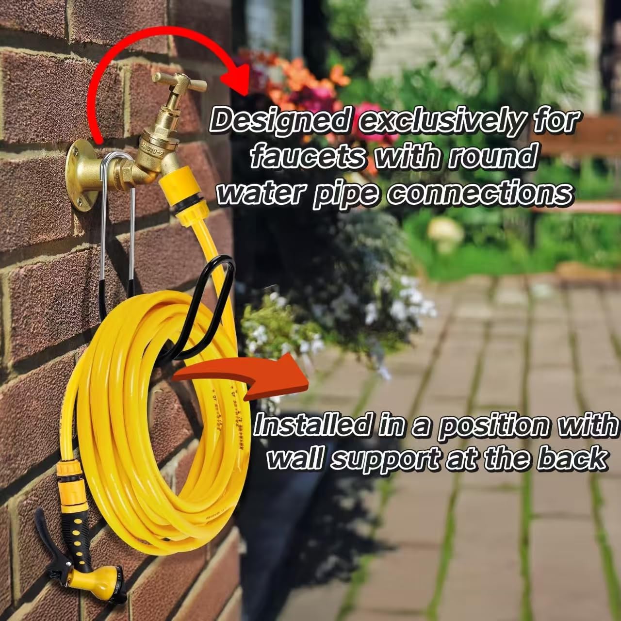 Garden Hose Holder Water Hose Hanger Wall Mounted,304Stainless Steel Solid Hose Hook Holds Up to 50Ft Garden Hose, Expandable Hose, Water Hose(Black Paint 2pcs)
