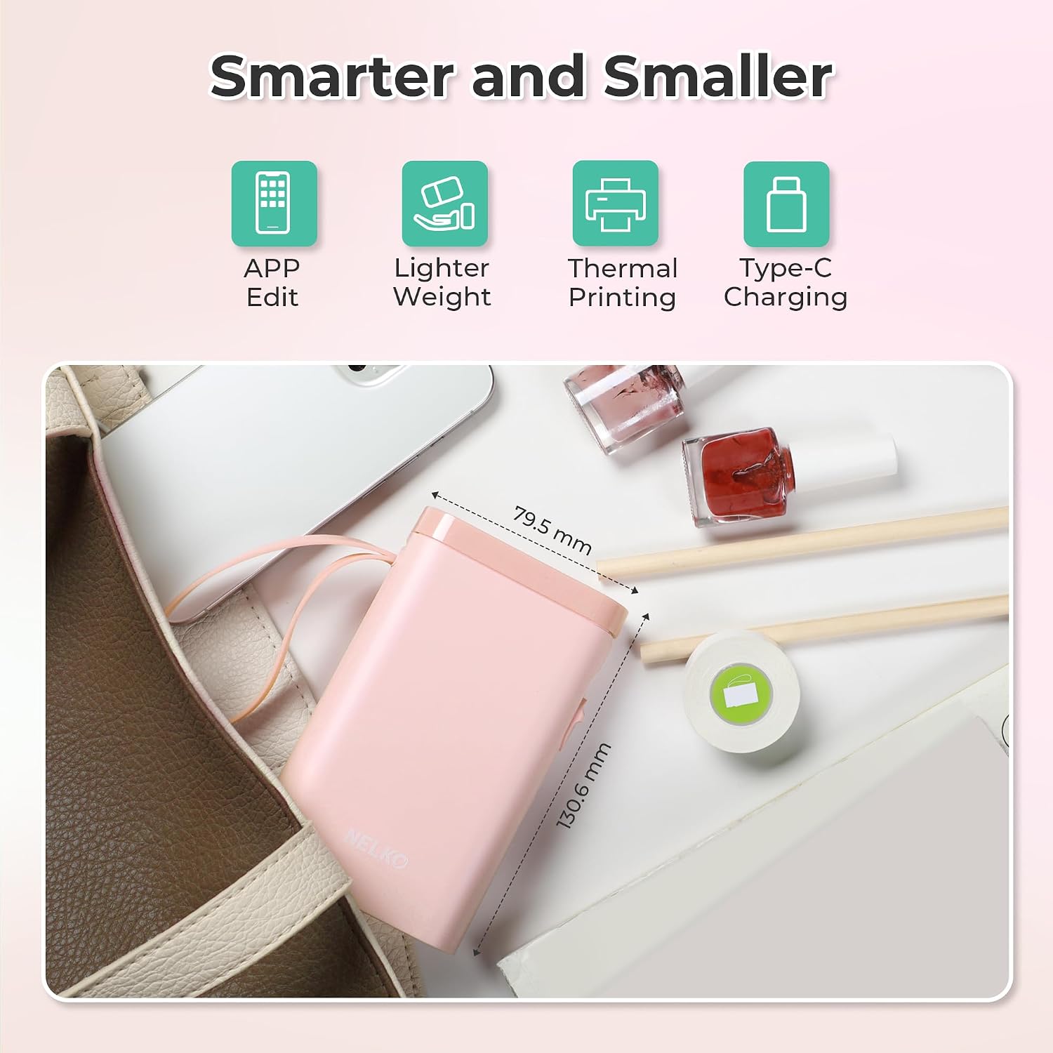 Nelko P21 Label Maker Machine with Tape, Bluetooth Label Printer, Pink