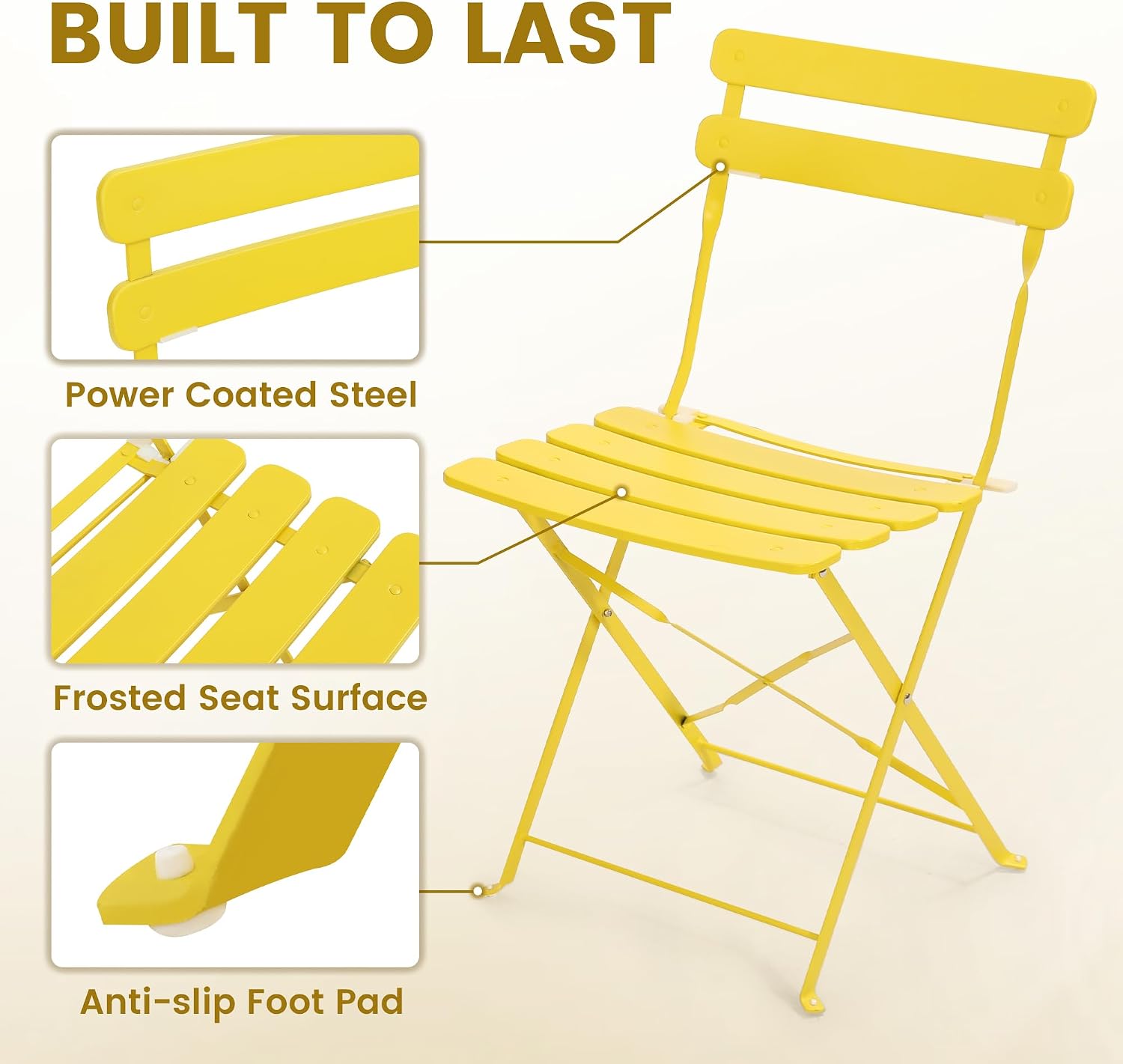 Kromax Outdoor 3 Piece Patio Bistro Set, Bistro Table and Chairs, Yellow