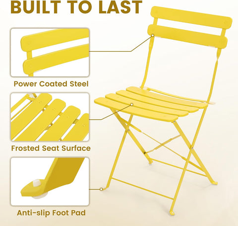 Kromax Outdoor 3 Piece Patio Bistro Set, Bistro Table and Chairs, Yellow