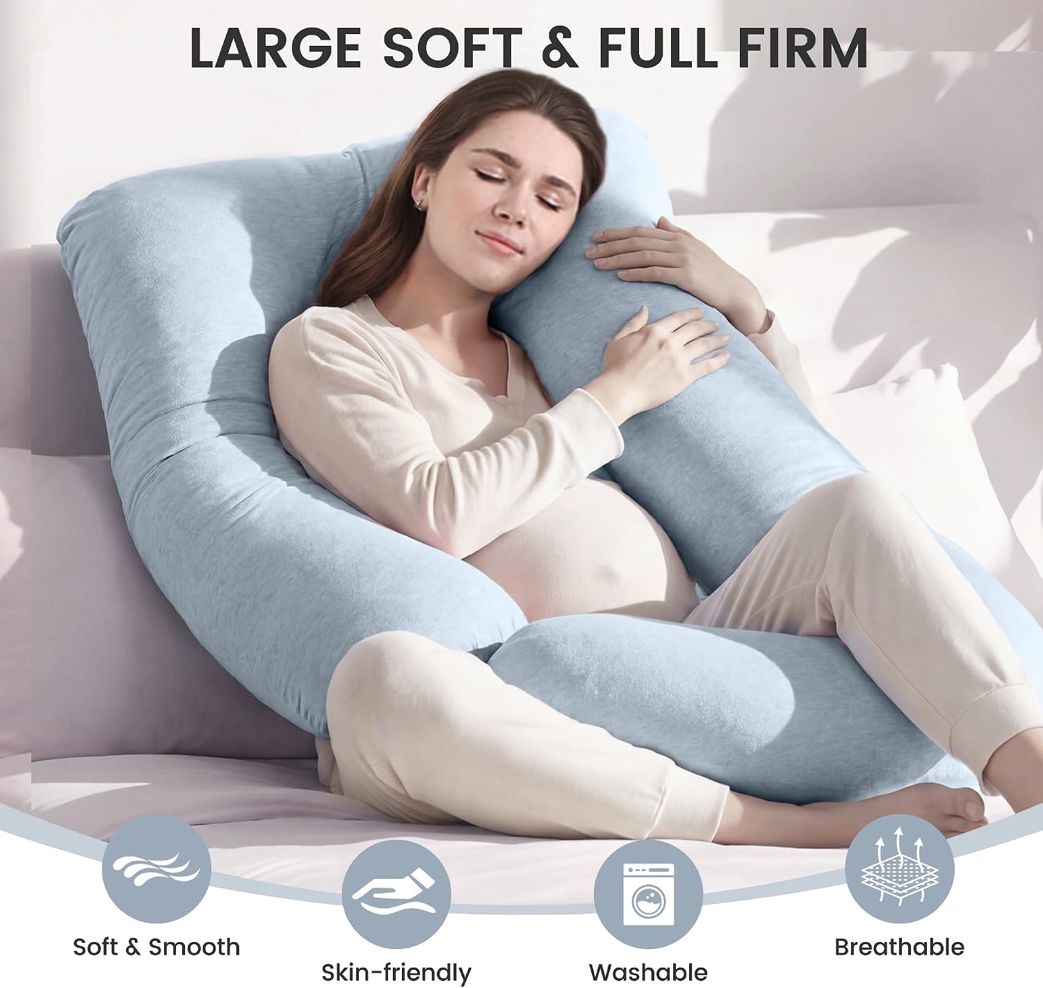 Jcickt Pregnancy Pillow for Sleeping,59 inch Maternity Pillow with Removable Washable Cover,J-Shaped Cooling Full Body Pregnant Pillow -Support for Backs,Legs, Belly, HIPS, Improve Sleep-Sky Blue
