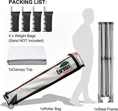 Eurmax USA 10x10ft Pop Up Canopy,Commercial Instant Tent for Outdoor Events,Patented No-Tip Rolling Storage Bag with 4 Sandbags,UV & Water Resistant,Heavy Duty Portable Shelter Gazebo,White