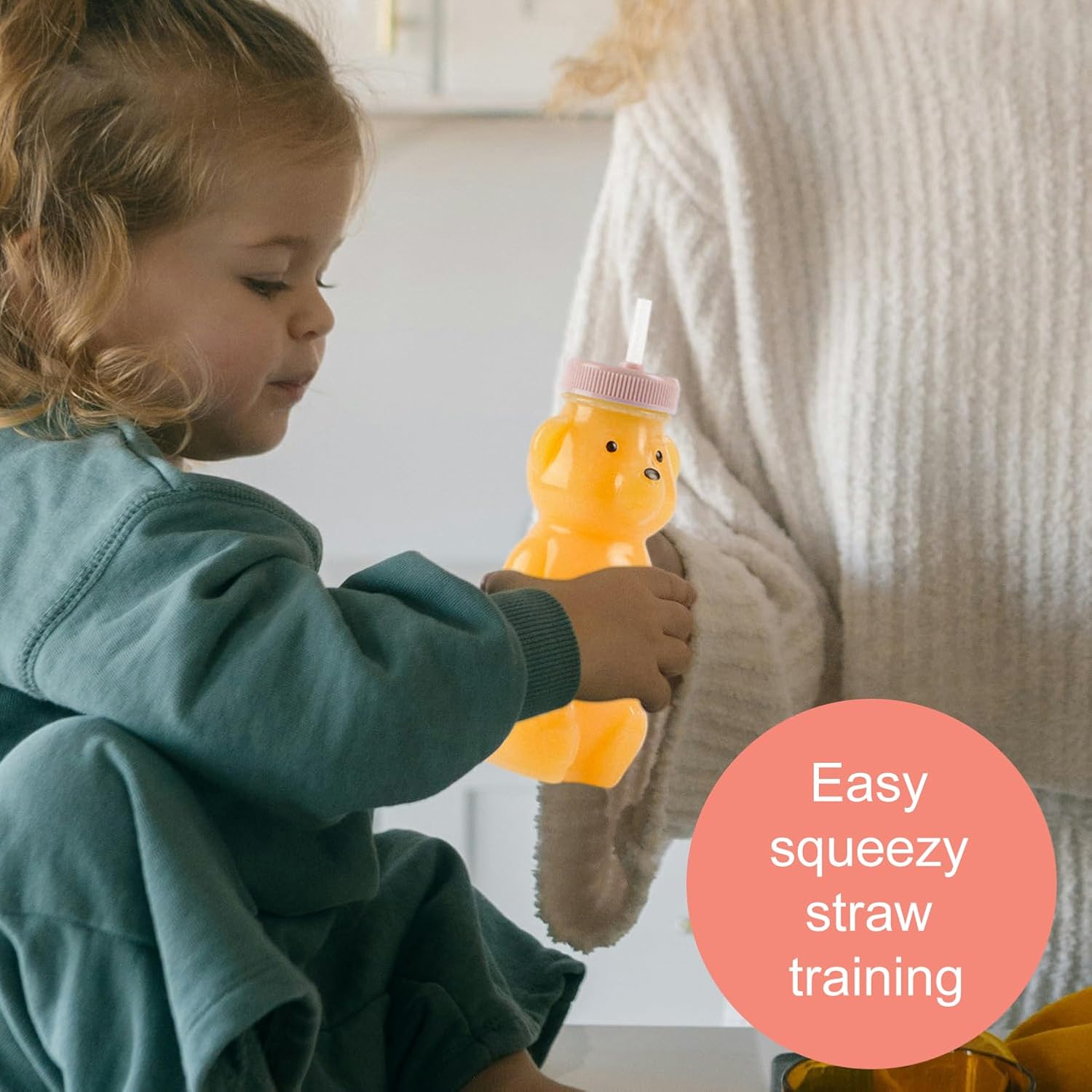 Honey Bear Straw Cups, Juice Bear Bottle Drinking Cup Long Straws with 4 Flexible Straws & Cleaning Tools, 8-Ounce Therapy Sippy Bottles for Speech and Feeding Training, Food-Grade & BPA Free 2 Pack