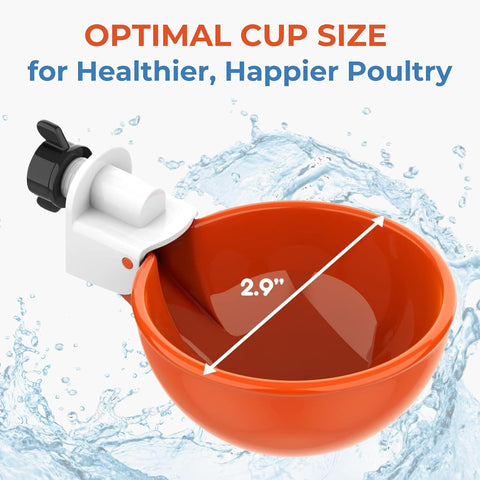 Lil'Clucker Large Automatic Chicken Waterer Cups | Chicken Water Feeder Suitable for Chicks, Duck, Goose, Turkey and Bunny | Poultry Water Feeder Kit (Orange, 8-Pack)