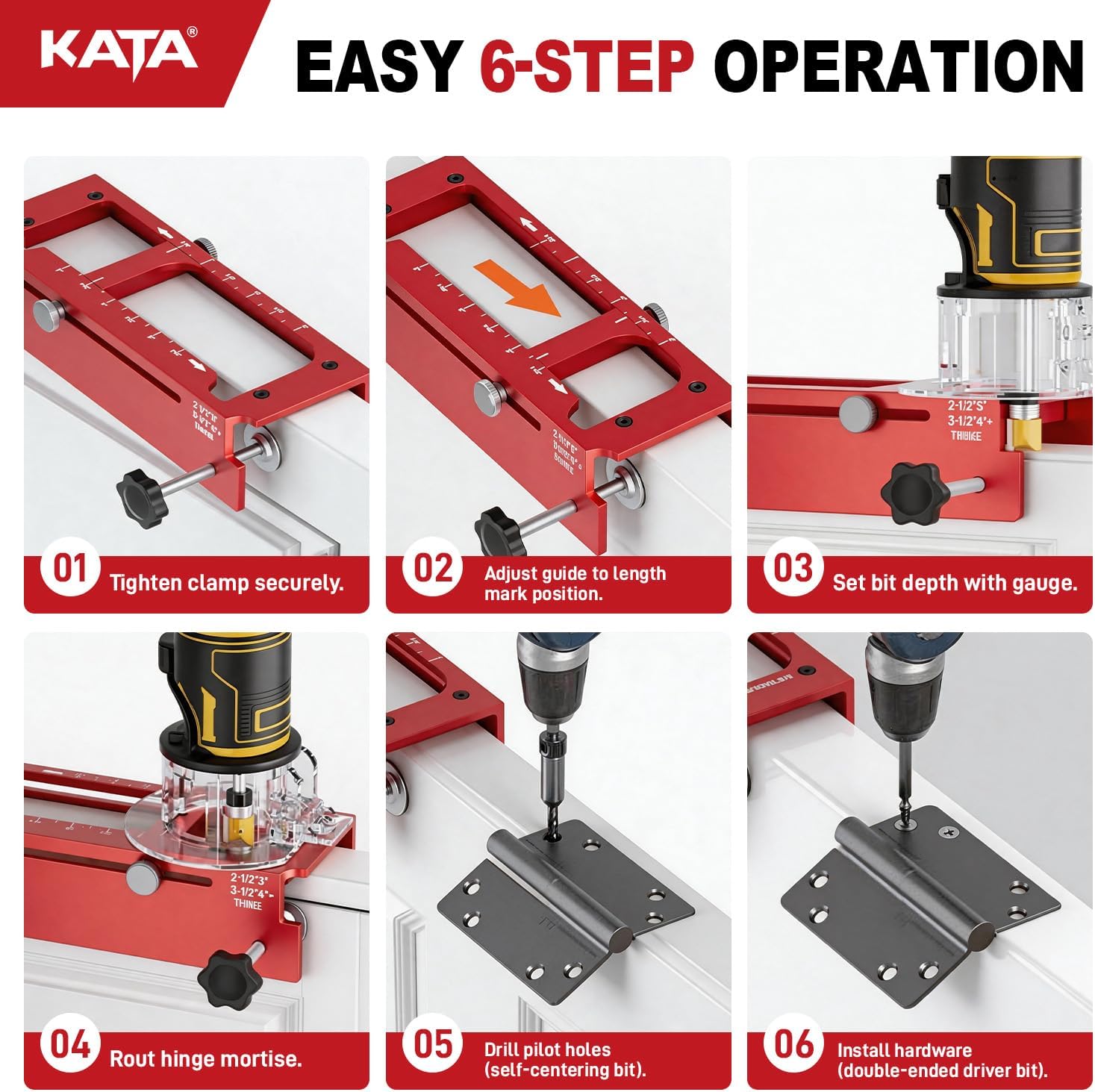 KATA Door Hinge Jig for Router, Adjustable Mortise Jig for 2.5" - 5" Hinges