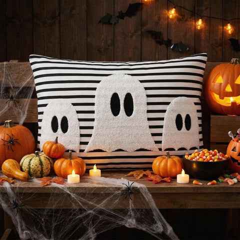 Boao Halloween Ghost Pillow Covers 12x20 Spooky Black and White Striped