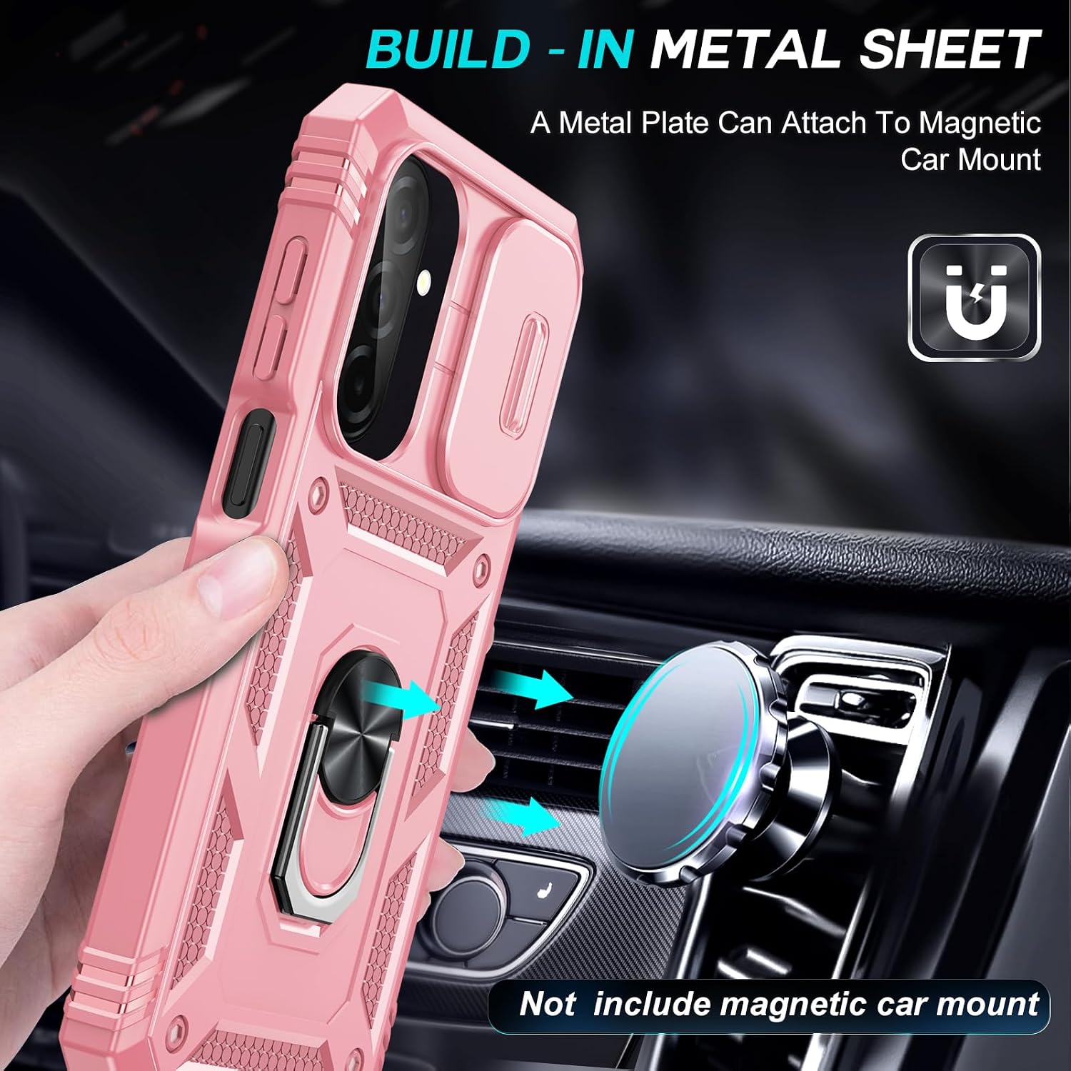 LeYi Compatible for Samsung Galaxy A27-5G Phone Case: Samsung A27 5G Case with Screen Protector X 2, Slide Camera Cover with Magnetic Stand, Heavy Duty Shockproof para A27 Case for Women Girl, Pink