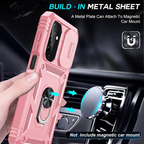 LeYi Compatible for Samsung Galaxy A27-5G Phone Case: Samsung A27 5G Case with Screen Protector X 2, Slide Camera Cover with Magnetic Stand, Heavy Duty Shockproof para A27 Case for Women Girl, Pink