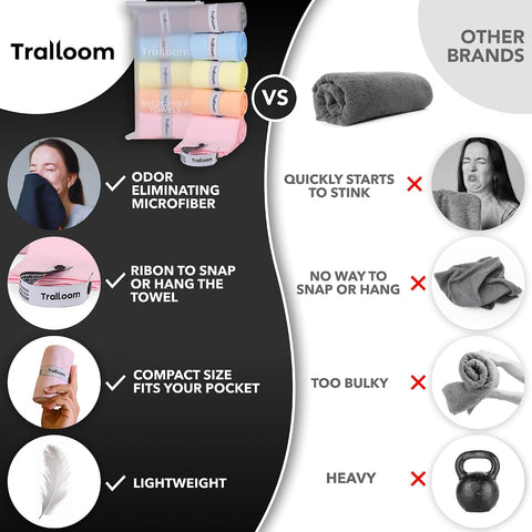 Trailoom Microfiber Gym Towels, Quick Dry, Highly Absorbing, Odor-Free