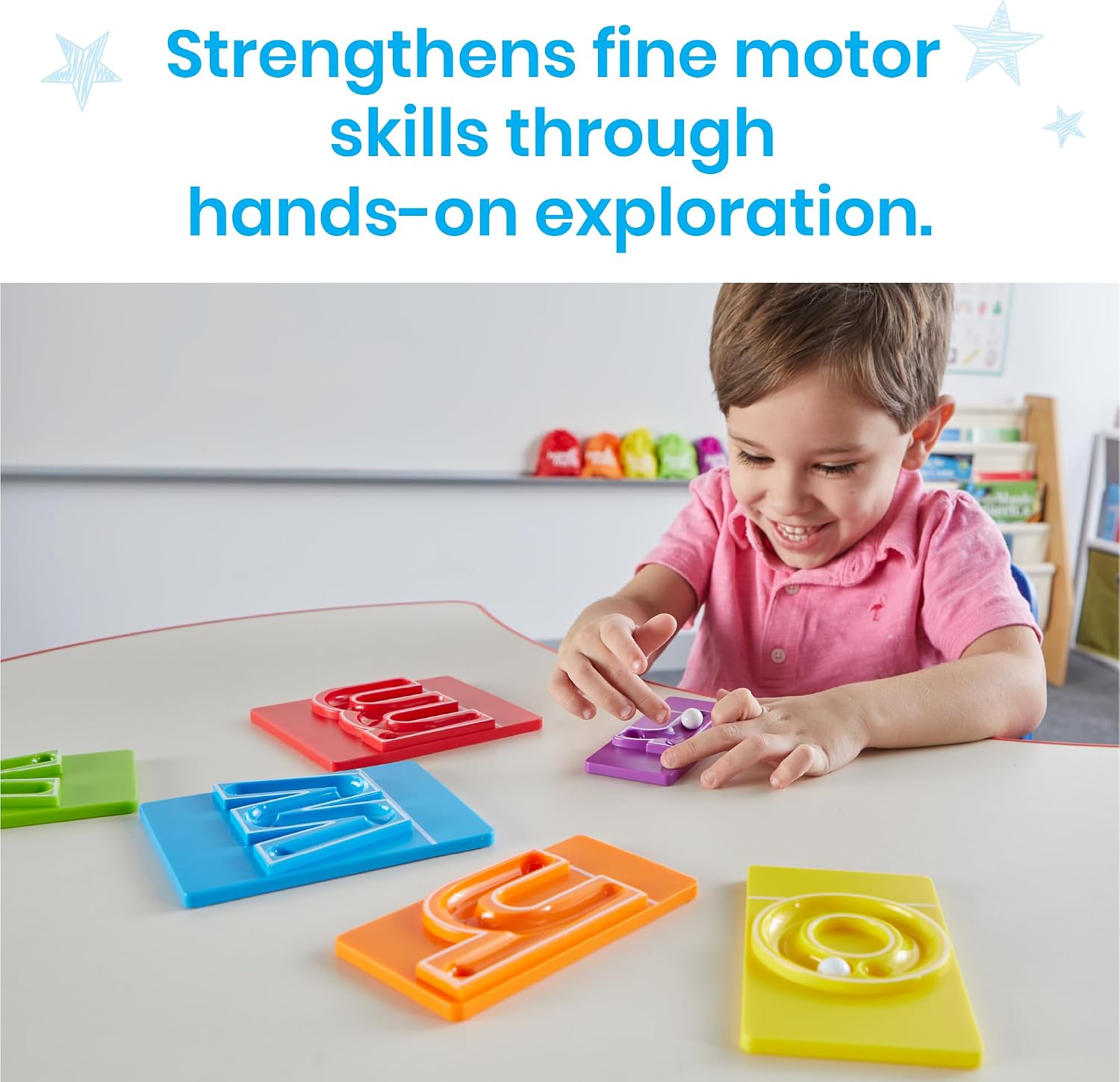 hand2mind MarbleTracers - Lowercase Letters, 24 Letter Tracing Trays, 10 Marbles, Preschool Learning Activities, Fine Motor Skills Toys, Kindergarten Centers for Classroom, Handwriting Practice