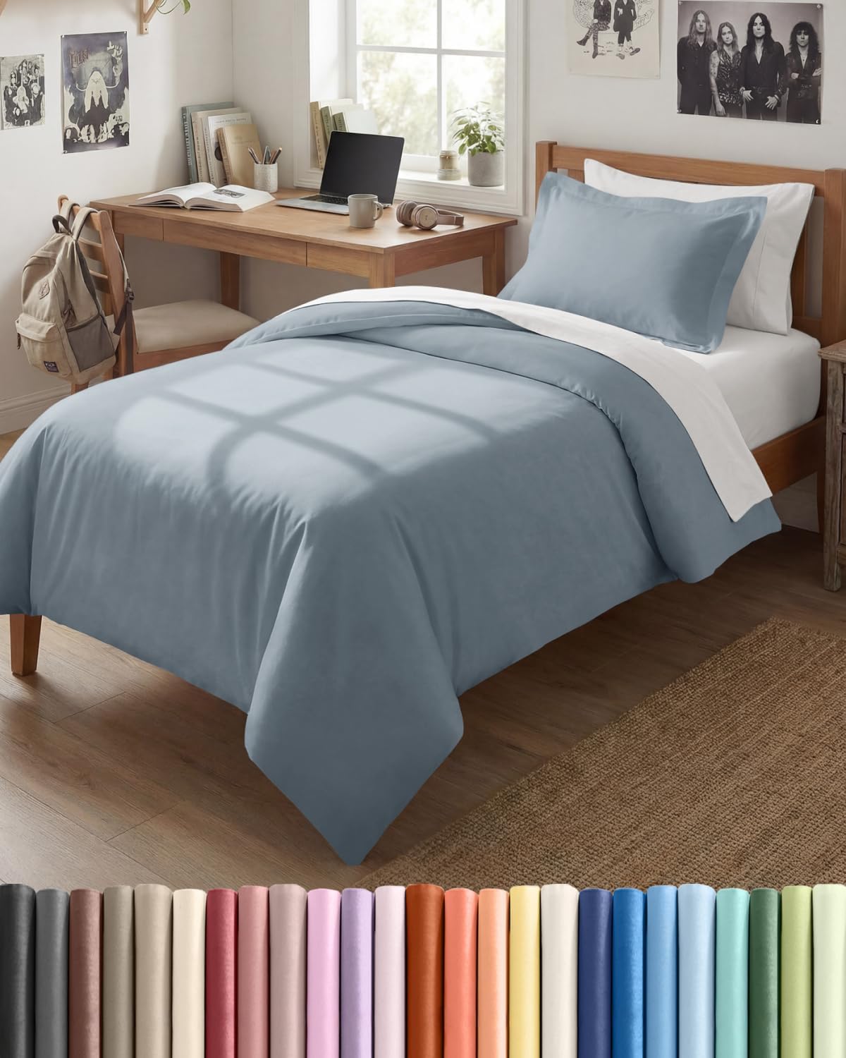 Duvet Cover Twin/Twin XL - 2 Piece Set, College Dorm Room - Steel Blue