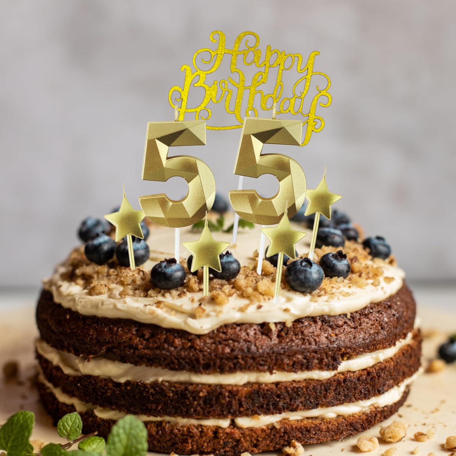 Golden Number 95 Birthday Candles and Star Birthday Candles 2.76 inch 3D Diamond Shaped Candles for Birthday Parties and Anniversary Cake Decorations
