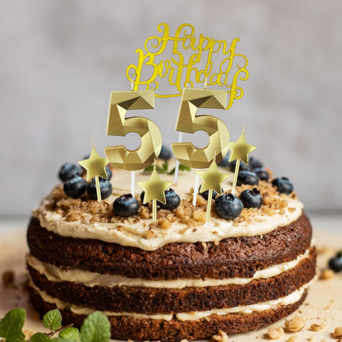 Golden Number 95 Birthday Candles and Star Birthday Candles 2.76 inch 3D Diamond Shaped Candles for Birthday Parties and Anniversary Cake Decorations