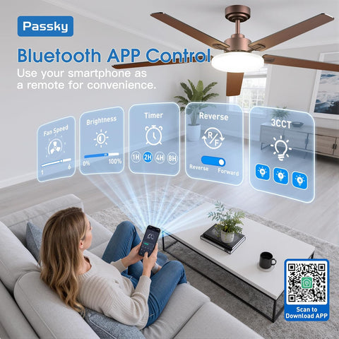 Passky 60 Inch Brown Sleek Ceiling Fans with Lights, Remote Control